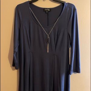 NWT As U Wish Sz Lg slate blue, 3/4 sleeve princess seams, detachable necklace.